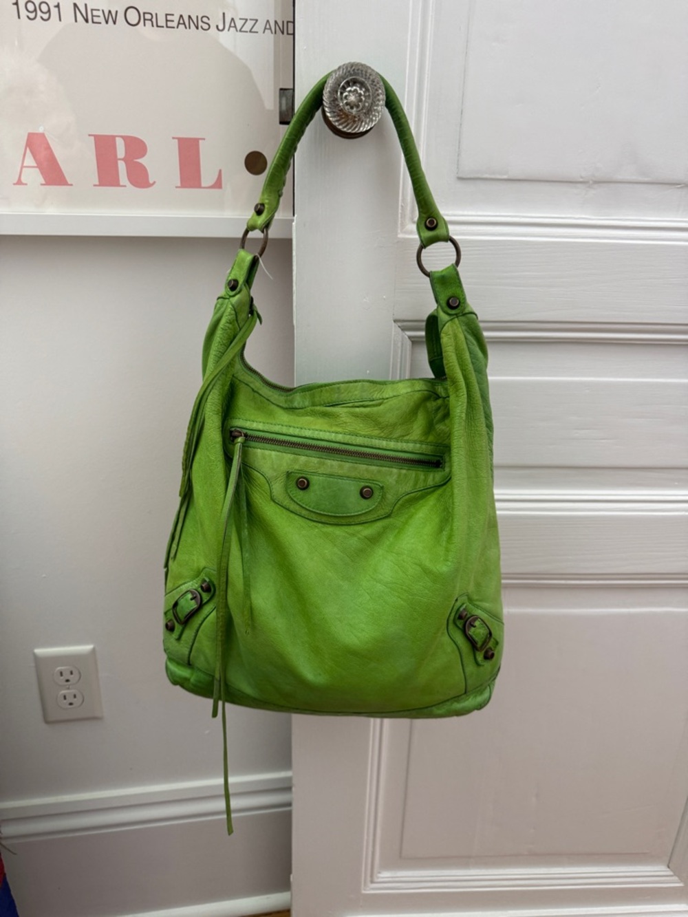 Vintage Balenciaga Classic Day Hobo Bag SS 2005 Apple Green Chèvre Goatskin Y2K